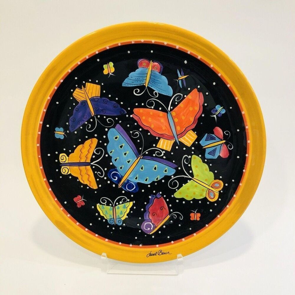 Laurel Burch Signed Butterflies Plate  Large 10.5" Diameter By Gantz Set Of 3  T